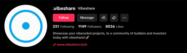 Vibeshare TikTok profile with over 1,000 followers